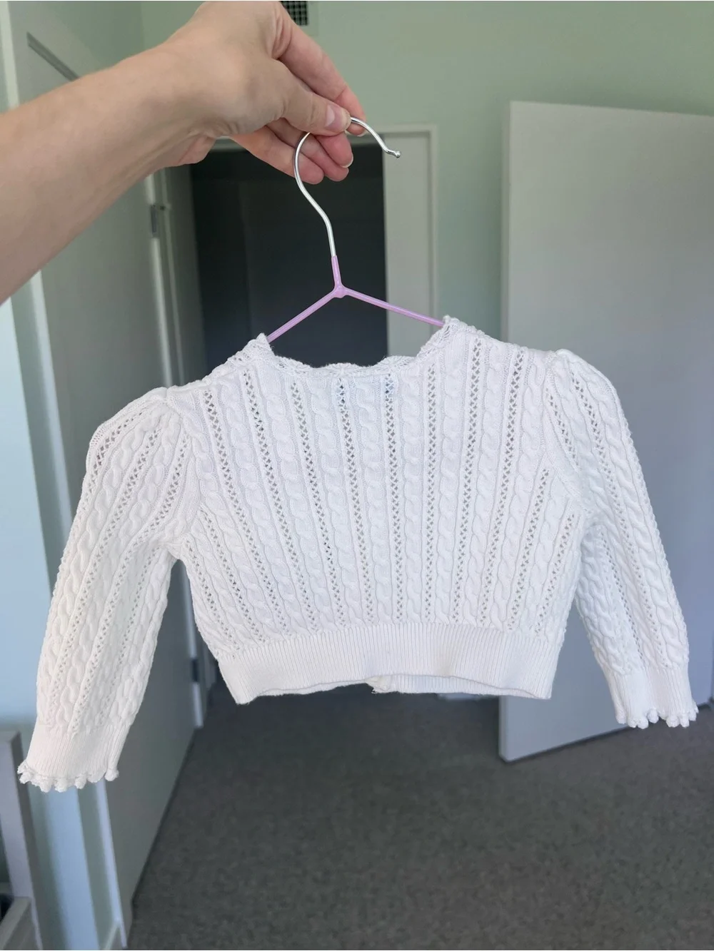 Ralph Lauren White Cable Knit Baby Cardigan